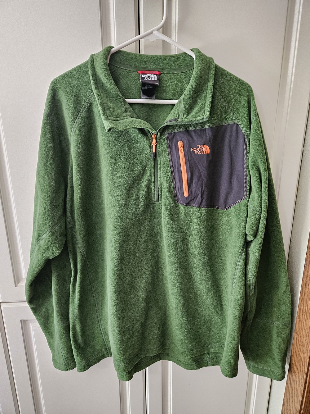 The North Face Green Quarter Zip Fleece Pullover Orange Accents Outdoor Gorpcore